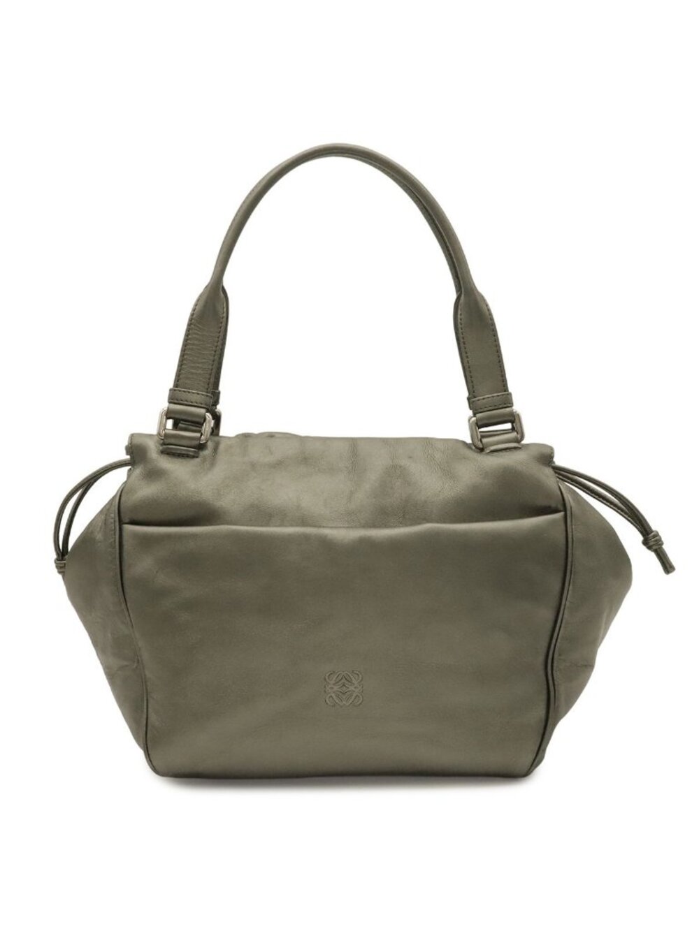 Loewe Anagram Shoulder Bag Tote Metallic Leather Khaki Silver